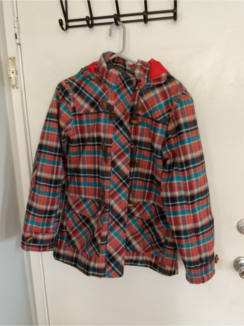 Merrell Red & Teal Plaid Kids Hooded Raincoat
